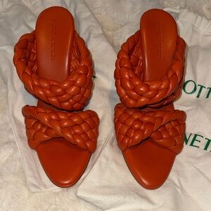 Bottega Veneta Braided Double-Strap Orange Heels
